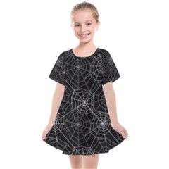 Pattern Spiderweb Halloween Gothic On Black Background Kids  Smock Dress by genx