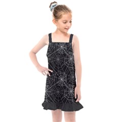 Pattern Spiderweb Halloween Gothic on black background Kids  Overall Dress