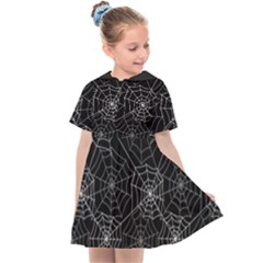 Pattern Spiderweb Halloween Gothic on black background Kids  Sailor Dress