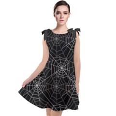 Pattern Spiderweb Halloween Gothic on black background Tie Up Tunic Dress