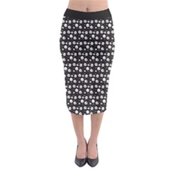 Pattern Skull Bones Halloween Gothic on black background Midi Pencil Skirt