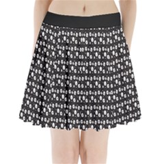 Pattern Skull Bones Halloween Gothic on black background Pleated Mini Skirt