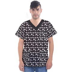 Pattern Skull Bones Halloween Gothic on black background Men s V-Neck Scrub Top