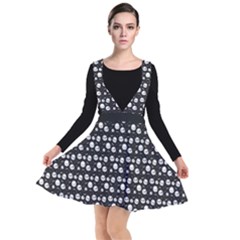 Pattern Skull Bones Halloween Gothic On Black Background Plunge Pinafore Dress by genx