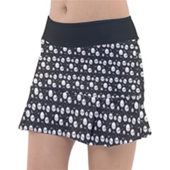 Pattern Skull Bones Halloween Gothic On Black Background Tennis Skirt by genx