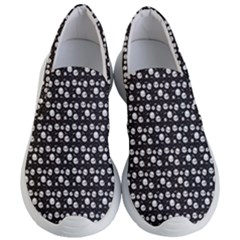 Pattern Skull Bones Halloween Gothic On Black Background Women s Lightweight Slip Ons by genx