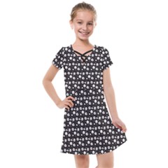 Pattern Skull Bones Halloween Gothic On Black Background Kids  Cross Web Dress by genx