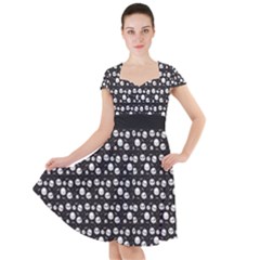 Pattern Skull Bones Halloween Gothic on black background Cap Sleeve Midi Dress