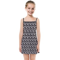 Pattern Skull Bones Halloween Gothic On Black Background Kids Summer Sun Dress by genx