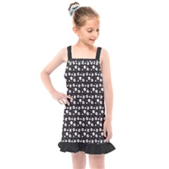 Pattern Skull Bones Halloween Gothic on black background Kids  Overall Dress