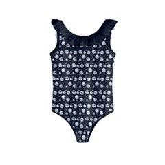 Pattern Skull Bones Halloween Gothic on black background Kids  Frill Swimsuit