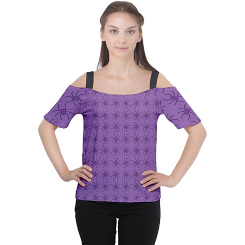 Pattern Spiders Purple And Black Halloween Gothic Modern Cutout Shoulder Tee by genx