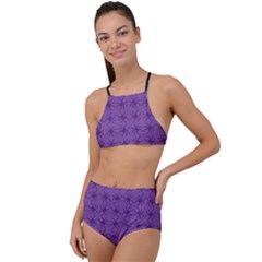 Pattern Spiders Purple and black Halloween Gothic Modern High Waist Tankini Set