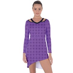 Pattern Spiders Purple And Black Halloween Gothic Modern Asymmetric Cut-out Shift Dress by genx