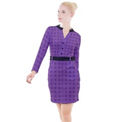Pattern Spiders Purple and black Halloween Gothic Modern Button Long Sleeve Dress