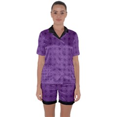 Pattern Spiders Purple and black Halloween Gothic Modern Satin Short Sleeve Pyjamas Set
