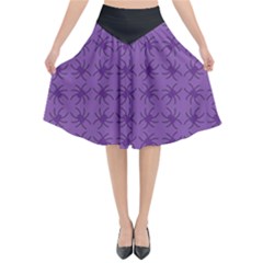 Pattern Spiders Purple and black Halloween Gothic Modern Flared Midi Skirt