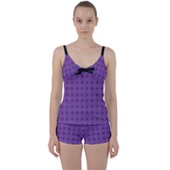 Pattern Spiders Purple and black Halloween Gothic Modern Tie Front Two Piece Tankini