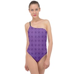Pattern Spiders Purple and black Halloween Gothic Modern Classic One Shoulder Swimsuit