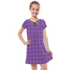 Pattern Spiders Purple And Black Halloween Gothic Modern Kids  Cross Web Dress by genx