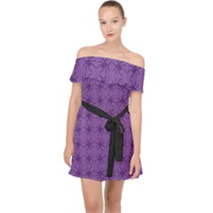 Pattern Spiders Purple and black Halloween Gothic Modern Off Shoulder Chiffon Dress