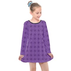 Pattern Spiders Purple And Black Halloween Gothic Modern Kids  Long Sleeve Dress by genx