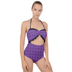 Pattern Spiders Purple and black Halloween Gothic Modern Scallop Top Cut Out Swimsuit