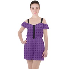 Pattern Spiders Purple and black Halloween Gothic Modern Ruffle Cut Out Chiffon Playsuit