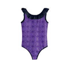 Pattern Spiders Purple and black Halloween Gothic Modern Kids  Frill Swimsuit