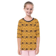 Pattern Pumpkin Spider Vintage Halloween Gothic orange and black Kids  Quarter Sleeve Raglan Tee