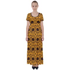 Pattern Pumpkin Spider Vintage Halloween Gothic orange and black High Waist Short Sleeve Maxi Dress