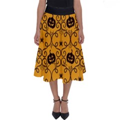 Pattern Pumpkin Spider Vintage Halloween Gothic orange and black Perfect Length Midi Skirt