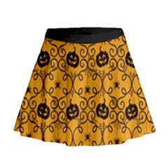 Pattern Pumpkin Spider Vintage Halloween Gothic orange and black Mini Flare Skirt