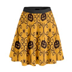 Pattern Pumpkin Spider Vintage Halloween Gothic orange and black High Waist Skirt