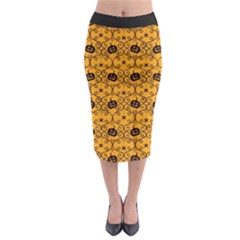 Pattern Pumpkin Spider Vintage Halloween Gothic orange and black Midi Pencil Skirt