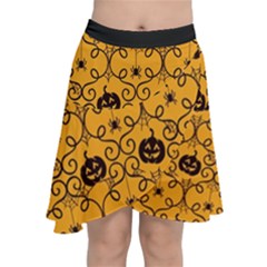 Pattern Pumpkin Spider Vintage Halloween Gothic orange and black Chiffon Wrap Front Skirt