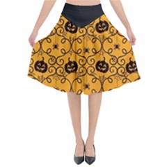 Pattern Pumpkin Spider Vintage Halloween Gothic orange and black Flared Midi Skirt