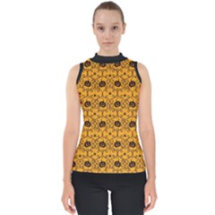 Pattern Pumpkin Spider Vintage Halloween Gothic orange and black Mock Neck Shell Top