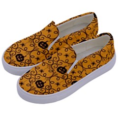 Pattern Pumpkin Spider Vintage Halloween Gothic Orange And Black Kids  Canvas Slip Ons by genx