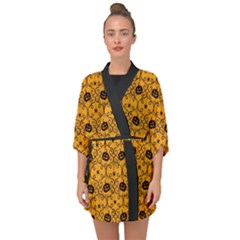 Pattern Pumpkin Spider Vintage Halloween Gothic orange and black Half Sleeve Chiffon Kimono