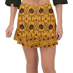 Pattern Pumpkin Spider Vintage Halloween Gothic Orange And Black Fishtail Mini Chiffon Skirt by genx