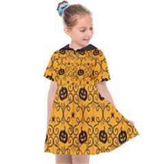 Pattern Pumpkin Spider Vintage Halloween Gothic orange and black Kids  Sailor Dress