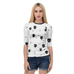 Pattern Skull Stars Handrawn Naive Halloween Gothic black and white Quarter Sleeve Raglan Tee