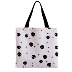 Pattern Skull Stars Handrawn Naive Halloween Gothic black and white Zipper Grocery Tote Bag