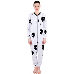 Pattern Skull Stars Handrawn Naive Halloween Gothic black and white OnePiece Jumpsuit (Ladies) 