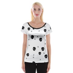 Pattern Skull Stars Handrawn Naive Halloween Gothic Black And White Cap Sleeve Top by genx