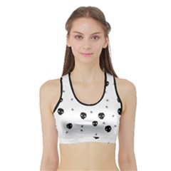 Pattern Skull Stars Handrawn Naive Halloween Gothic black and white Sports Bra with Border