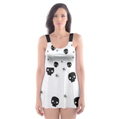 Pattern Skull Stars Handrawn Naive Halloween Gothic black and white Skater Dress Swimsuit