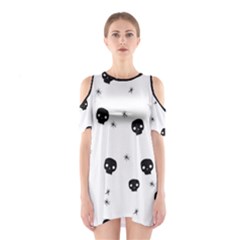 Pattern Skull Stars Handrawn Naive Halloween Gothic Black And White Shoulder Cutout One Piece Dress by genx