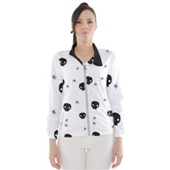 Pattern Skull Stars Handrawn Naive Halloween Gothic black and white Windbreaker (Women)